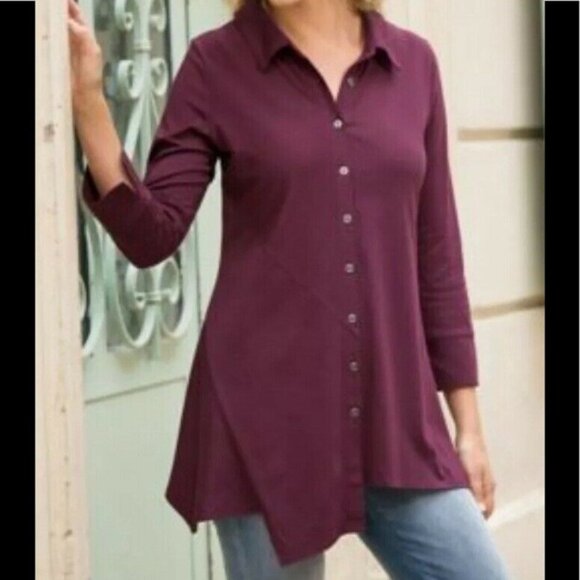 Soft Surroundings Tops - Soft Surroundings Wine Button Top s